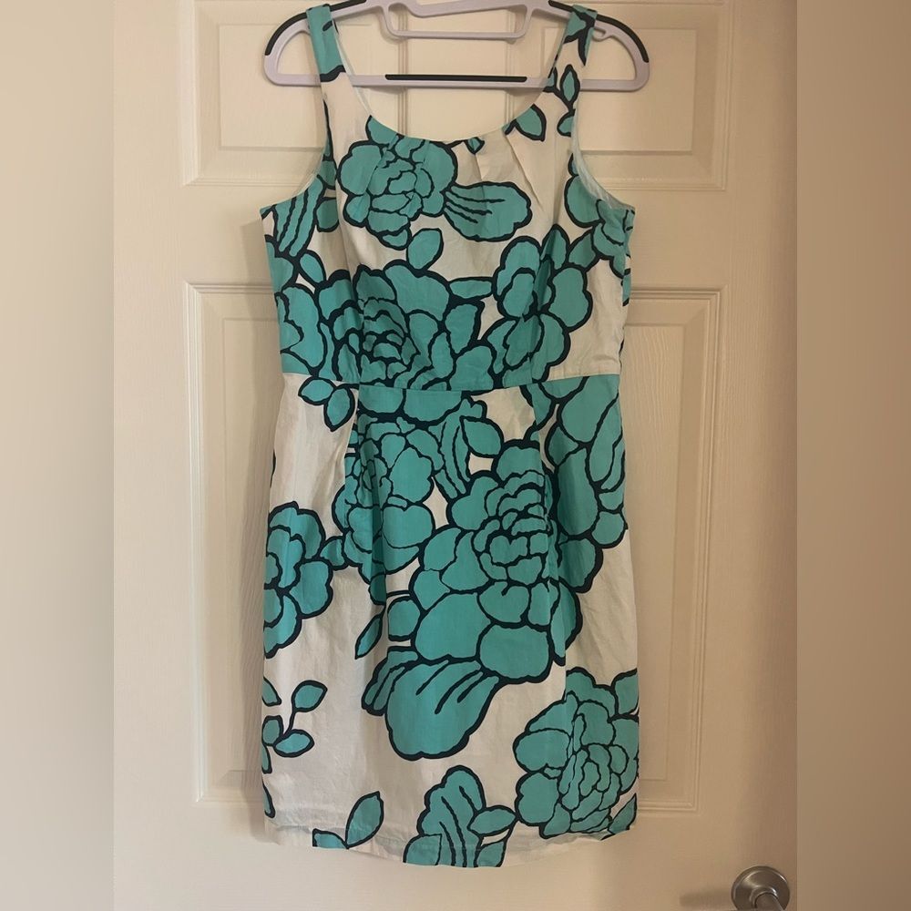Tori Richard Aqua and White cotton dress size 10